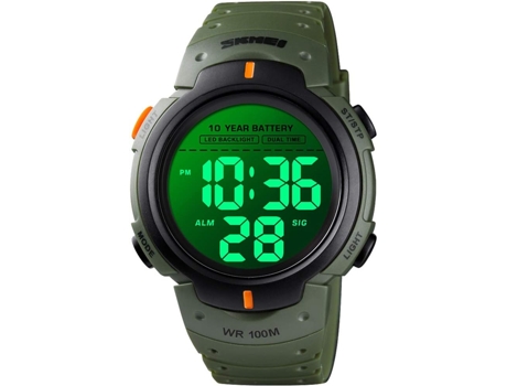 VEANXIN Hombres Digital 100M Impermeable Alarma Luz Nocturna Relojes de Pulsera-Negro