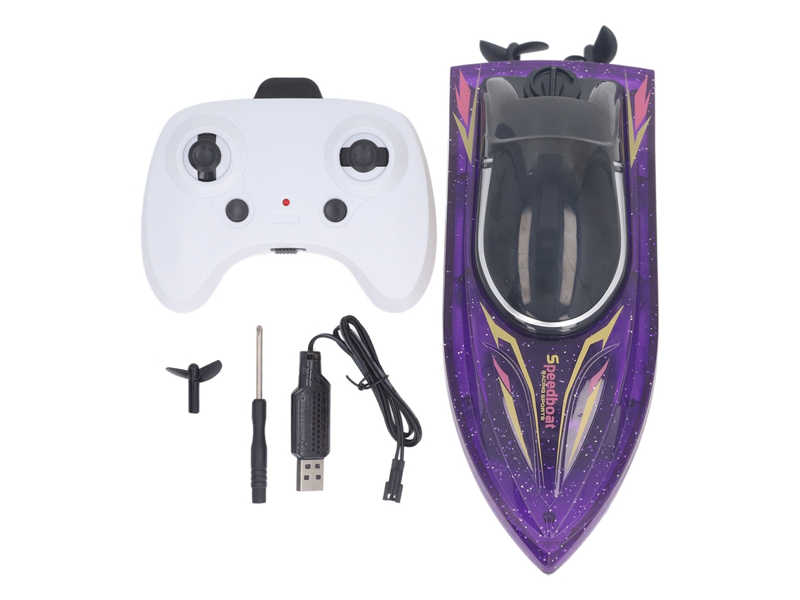Ats-barco De Control Remoto Eléctrico Impermeable Con Luces Led Brillantes Para Niños Morado De Alta Velocidad Y Reset Automático