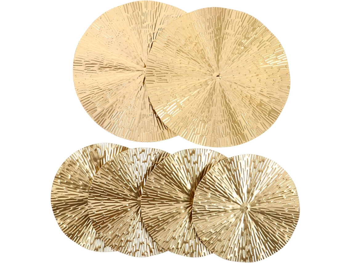 Juego De 6 Adornos De Pared Redondos De Metal Dorado Con Diseño De Sol Irregular.