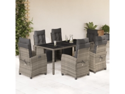 Juego de comedor de jardín de 7 piezas con cojines de mimbre gris DKD Home Decor