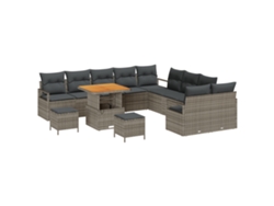 Conjunto 13 De Sofá De Jardín Con Cojines Vidaxl En Gris, Poliratán Y Acacia