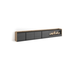 Mueble Tv, Televisión, 315x35x50cm, Para Tv Hasta 80", Chimenea Eléctrica Xxl, Negro Y Roble