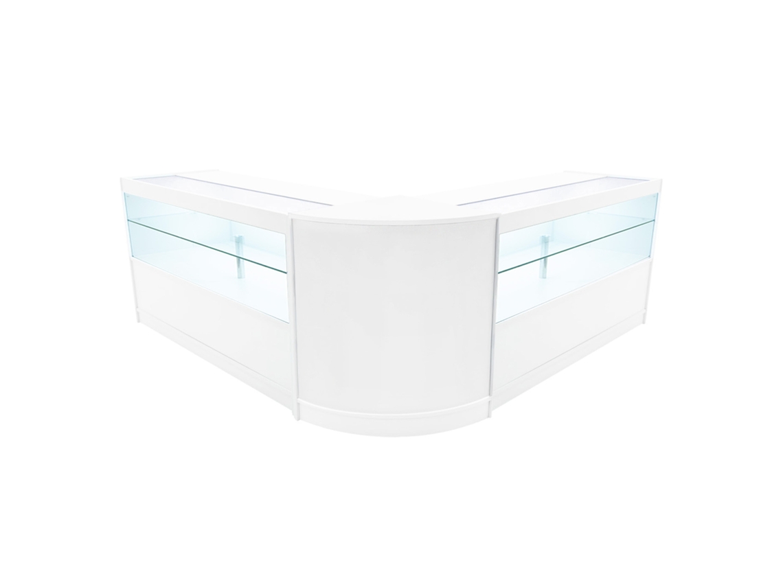 Conjunto de mostrador comercial MonsterShop Selene, blanco, 2 x C1500CM60, MDF y vidrio templado