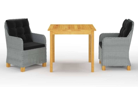 Conjunto 3 de comedor para jardín de VIDAXL gris claro