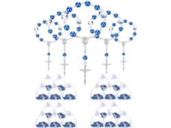 Mini Rosario Bautismal Azul con 25 Cuentas de Organza Ideal para Regalos de Fiesta Gokoco