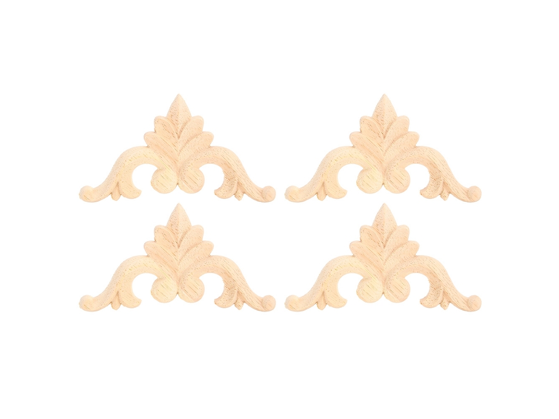 4 Apliques De Esquina En Madera De Caucho Tallada Para Decoración De Muebles Y Puertas (diy)