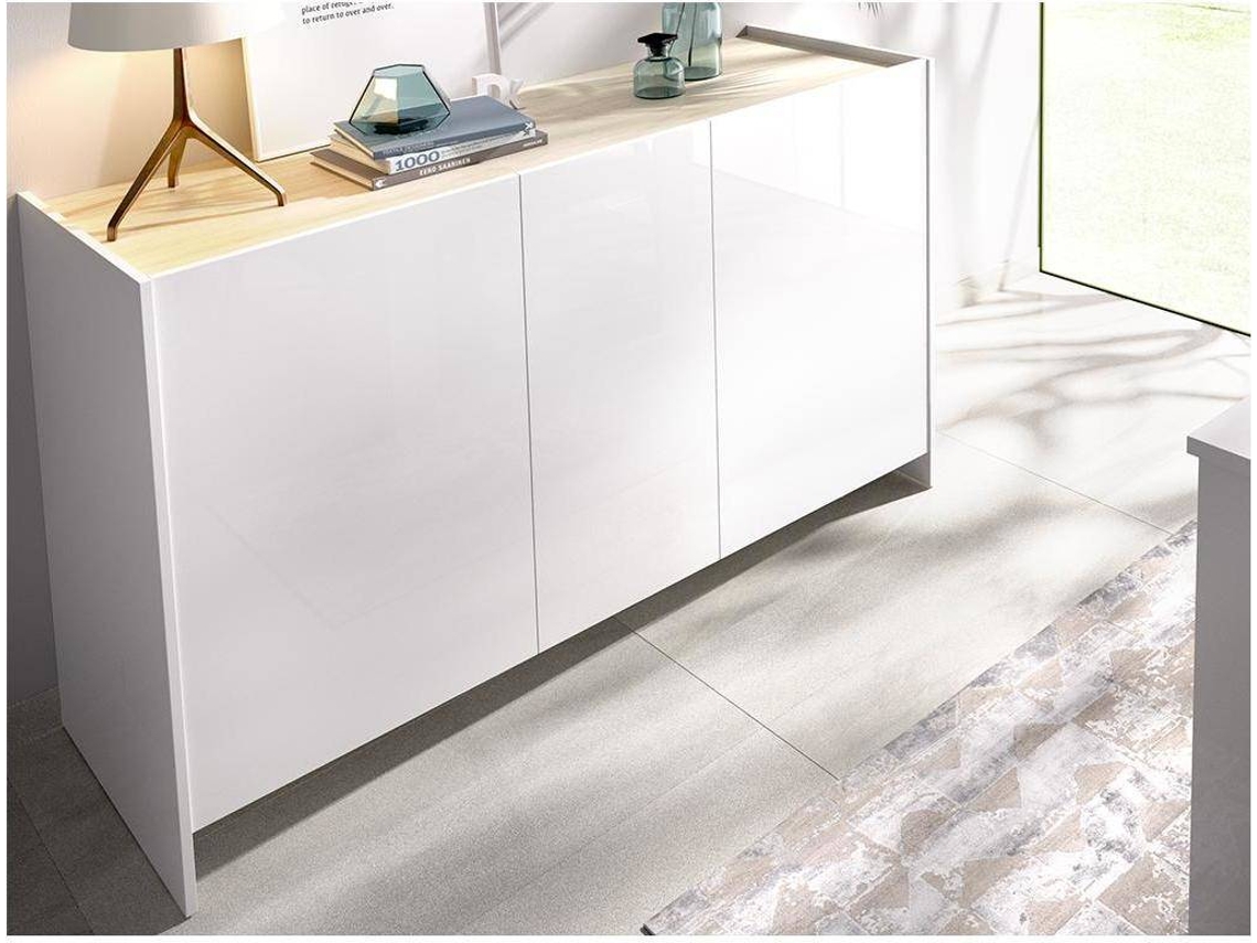 Aparador 3 Puertas DKIT Kloe (Blanco/Natural - 76x138x42 cm)