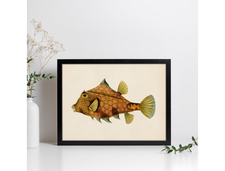 Póster NACNIC de Pez Pincho Naranja, Verde y Amarillo en , Fondo Papel Vintage.