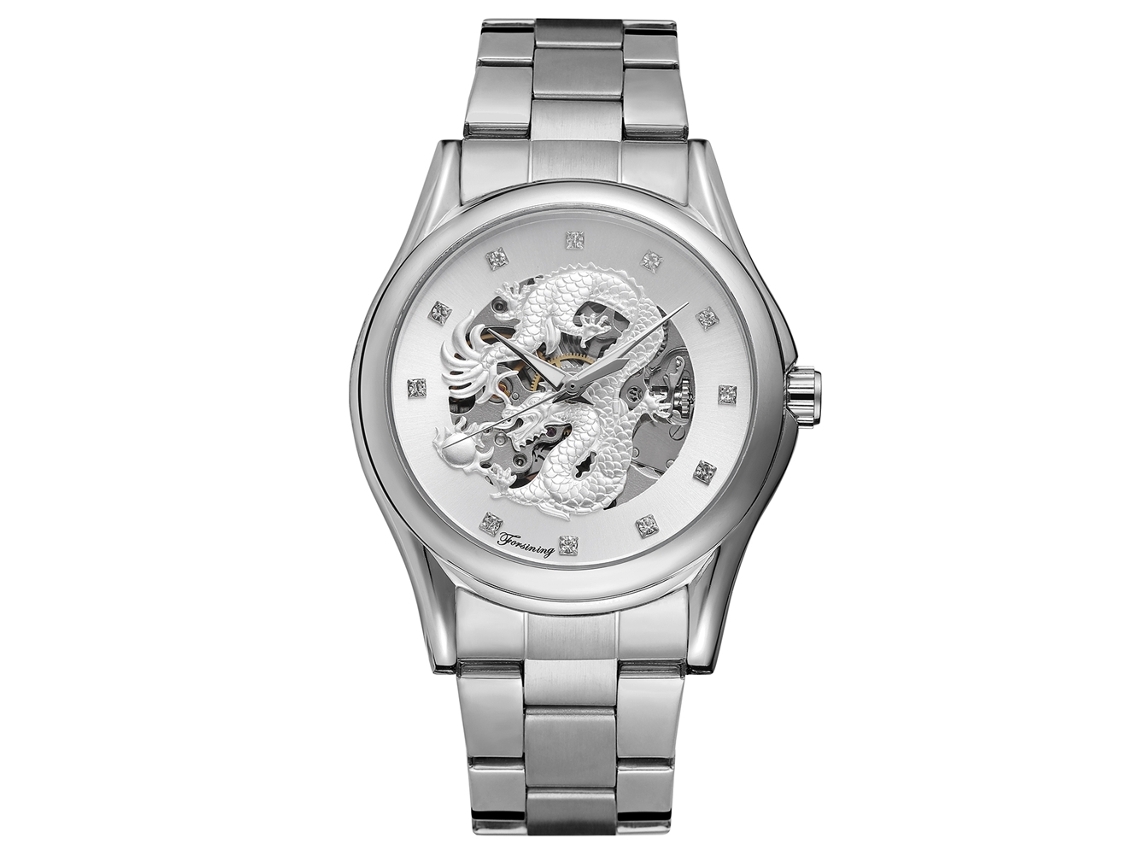 Reloj Mecánico Automático Hollow Dragón Hombre Forsining (dial Plata Correa Plata)