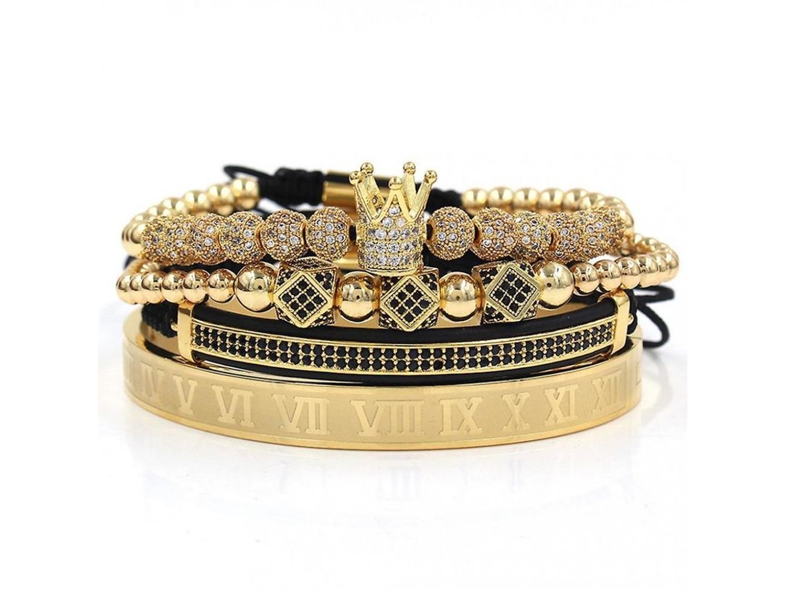 Conjunto De 4 Pulseras Ajustables Con Dije De Corona Imperial Para Hombre Y Mujer Dpg