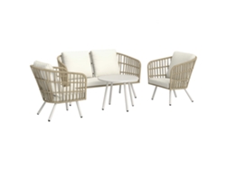 Conjunto de jardín de 4 piezas con sofá, sillones y mesa de ratán sintético, cojines cómodos y resistentes a los rayos UV (ha)