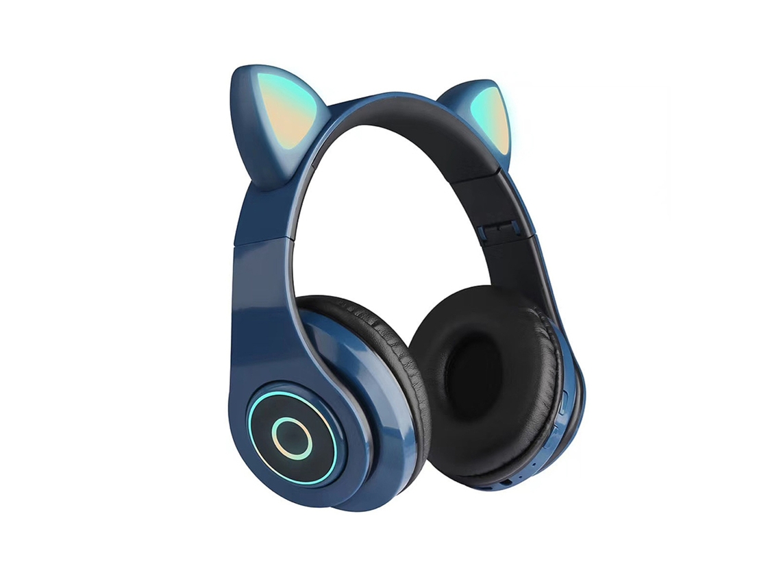 Auricular Inalámbrico B39 Con Orejas De Gato Lindo Bt5.0 Plegable Para Juegos Con Luz Rgb Y Reproducción De Tarjeta Tf Azul