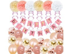 Elegantes decoraciones de cumpleaños en oro rosa, pancarta de feliz cumpleaños para celebraciones memorables, realza tu fiesta con decoración reutilizable.