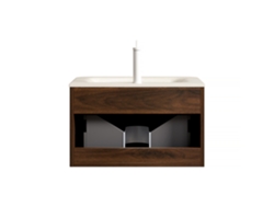 Mueble De Baño Suspendido 60 Cm Con Lavabo Piedra Sinterizada Travertino Nogal