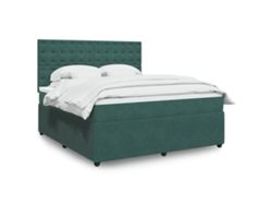 Cama Box Spring Con Colchón Terciopelo Verde Oscuro 180x200 Cm