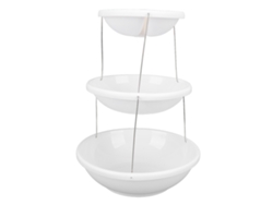 Estantería Plegable De 3 Niveles De Plástico Blanco Y Acero Inoxidable Para Postres, Frutas Y Pasteles.