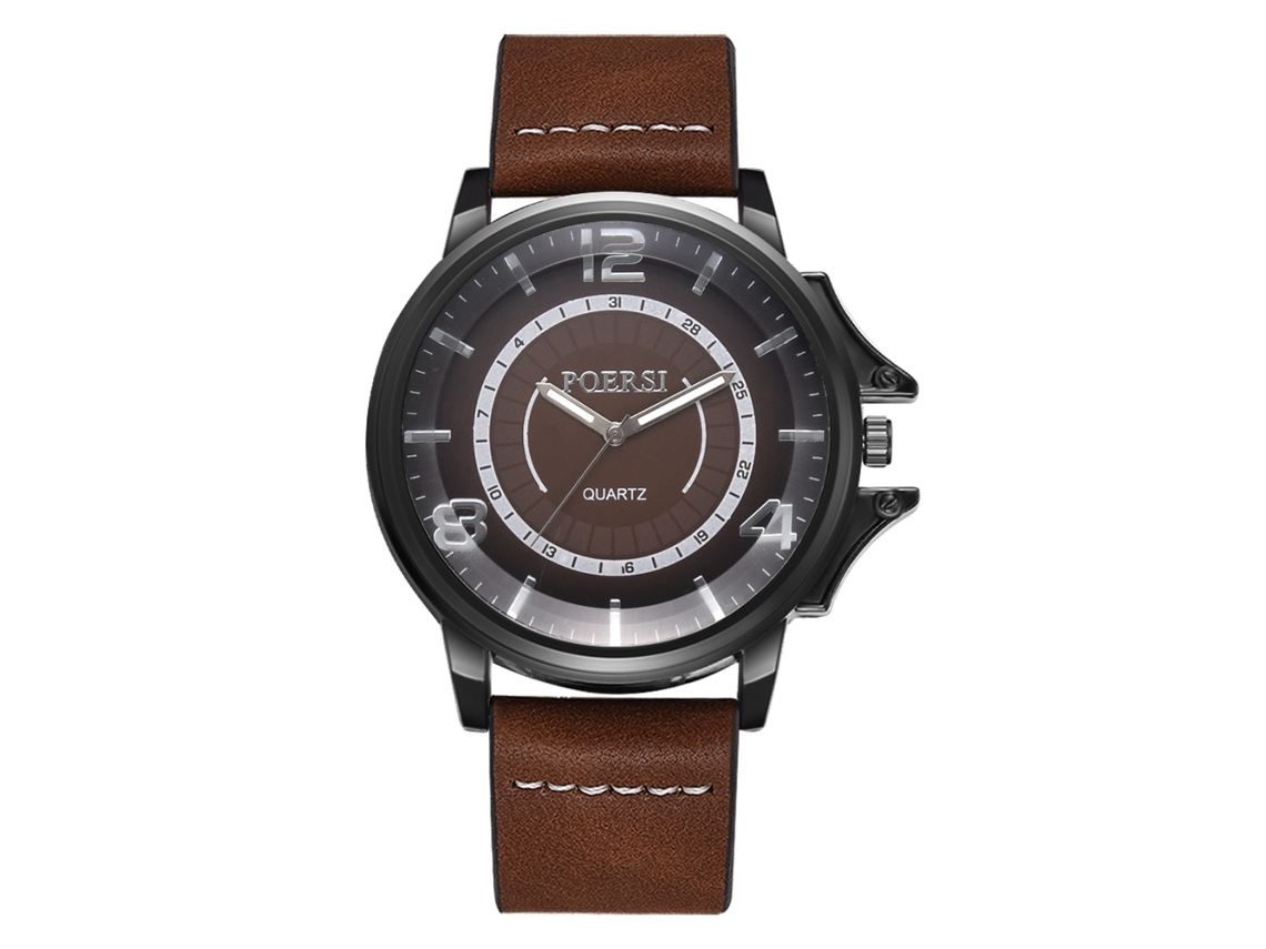 Reloj De Cuarzo Hombre Con Correa De Cuero Pu Estilo Casual Empresarial Dial Doble Círculo Marrón