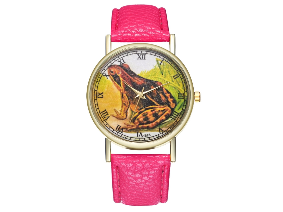 Reloj De Pulsera Analógico De Cuarzo Con Esfera Redonda, Color Rojo Rosa De Moda.