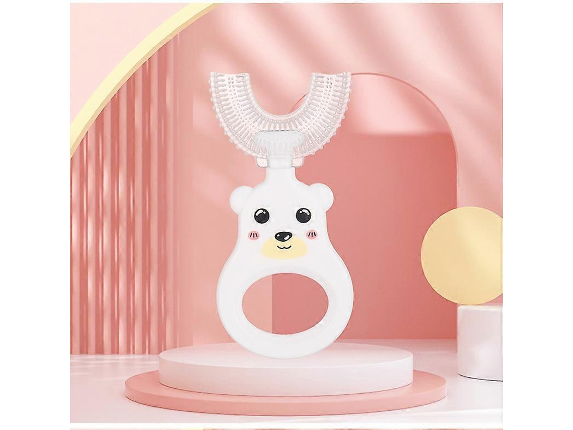 Cepillo De Dientes Em U Para Crianças De 2-12 Anos, Silicone Alimentar, Suave, Limpeza Inteligente, Cores Rosa, Azul E Branco