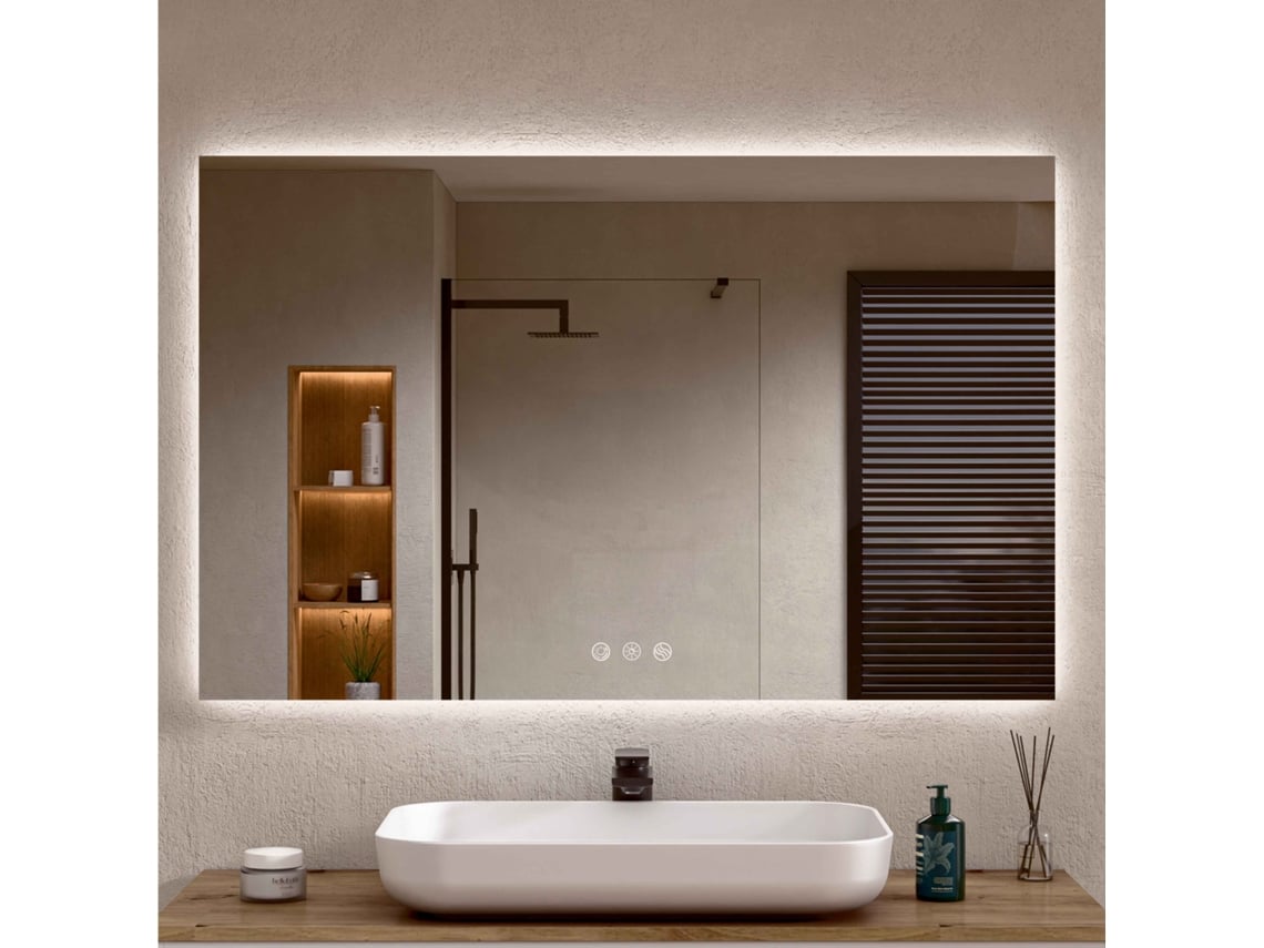 Espejo de Baño con Luz LED, Luz Regulable en 3 Colores e Intensidades, Luz Indirecta Antivaho, 80cm Alto x 100cm Ancho, Bellobath