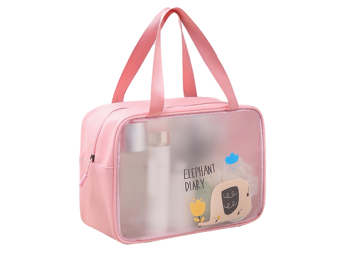 Neceser rosa transparente, tamaño grande, de PVC PU impermeable.