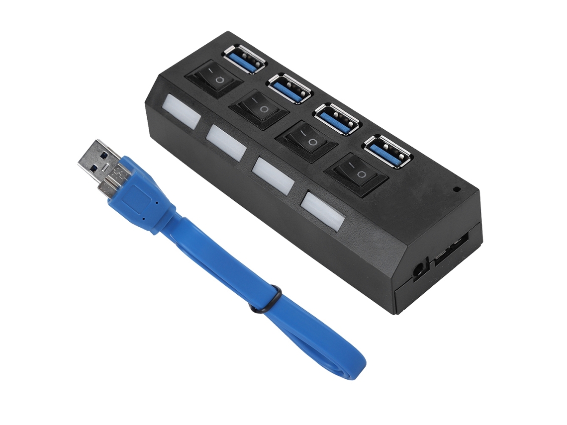 Conector Usb 3.0 De Alta Velocidad, Concentrador De 4 Puertos Con Interruptor Y Fuente De Alimentación, Expansión De Puertos.