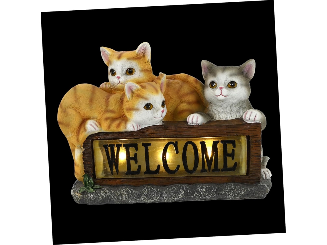 Lámpara Solar Decorativa De Resina Naranja Con Forma De Gato Para Jardín.