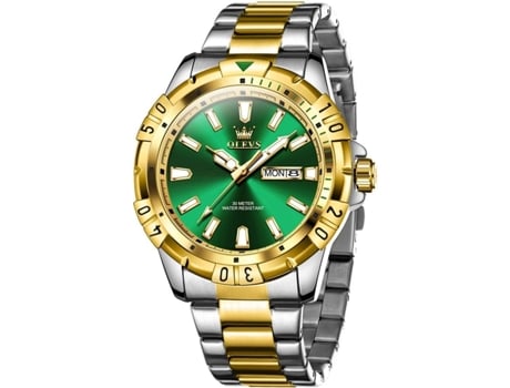VEANXIN Reloj de Cuarzo para Hombre Esfera Grande Acero Inoxidable Fecha de Mano Reloj Luminoso Impermeable para Hombre(Verde)