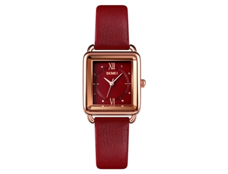 Reloj de Cuarzo de Moda para Mujer Reloj Cuadrado Resistente al Agua con Correa de Cuero-Rojo LUUCOZK