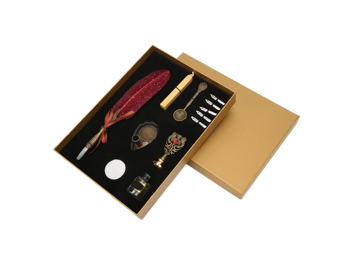 Set De Pluma De Pena Estilo Europeo Retro Británico Con Dorado, Lápiz De Inmersión Para Regalos A Profesores, Mayores Y Amantes, Rojo Vino Gin