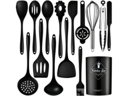 15 Piezas De Utensilios De Cocina De Silicona Utensilios De Cocina Resistentes Al Calor Negro Gertiz
