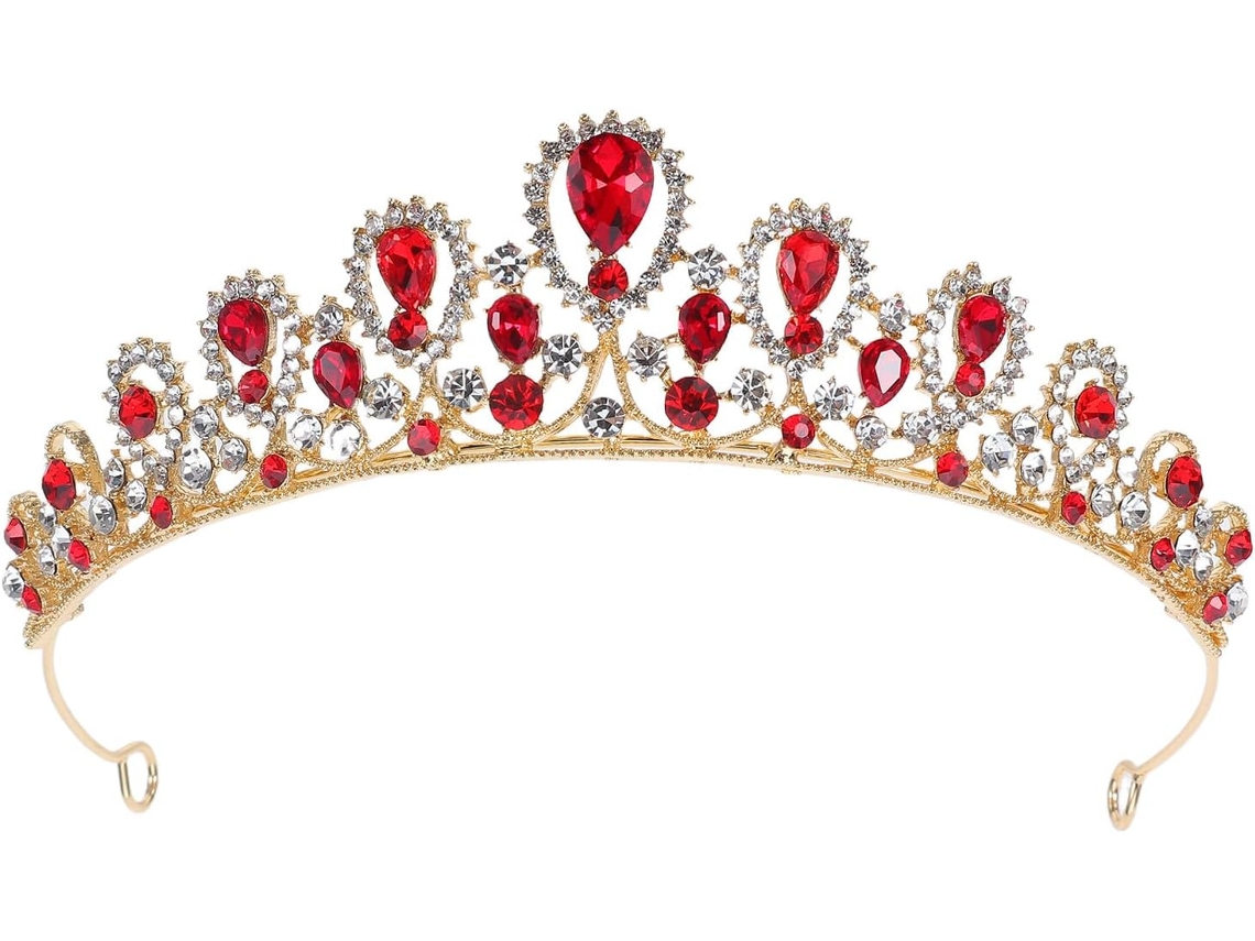 Diadème Baroque Rouge En Strass De Goutte D'eau, Cuelloronne Légère Para Mariée Y Bal De Fin D'année