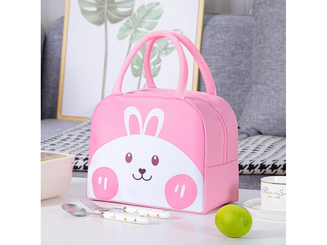 Bolsa De Almuerzo Con Estampado De Mascota De Dibujos Animados (conejo Rosa), Portátil, Incluye Bolsa De Hielo
