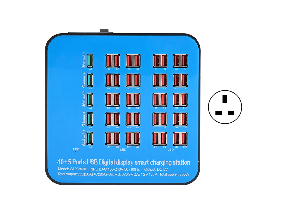 Estación De Carga Usb Inteligente De 45 Puertos Smart 300w Con Carcasa De Pc Abs Retardante De Llama