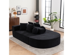 Moderno sofá modular de 5 plazas, cómodo de chenilla, sin montaje, negro, Mobrio