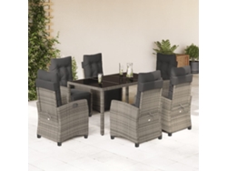 Juego de comedor de jardín de 7 piezas DKD Home Decor con cojines de mimbre gris