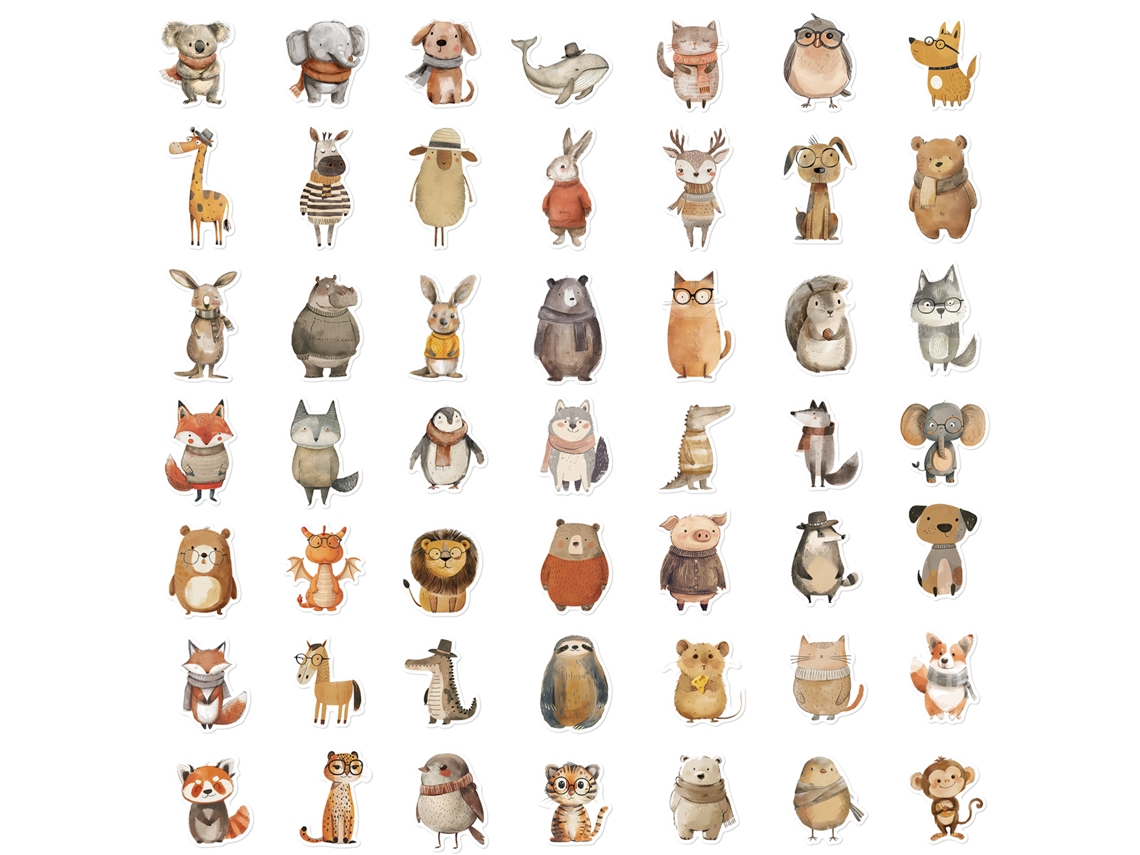 50 Pegatinas De Animales Dibujadas A Mano, Perfectas Para Decoraciones Diy De Maletas, Portátiles Y Más.