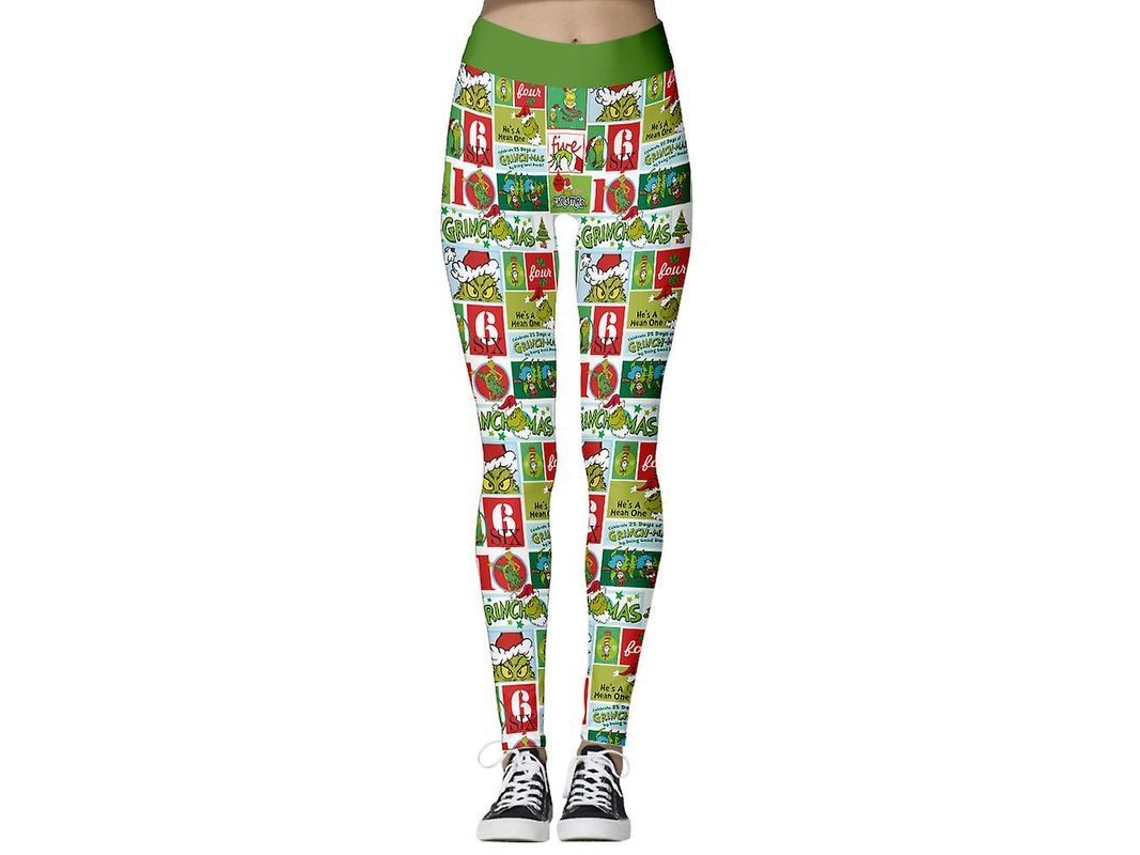 Braguitas Navideñas Para Mujer, De Talle Alto, Estampadas Con El Grinch Y Copos De Nieve, Leggings Elásticos, Regalo