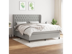 Cama Box Spring Con Colchón Tela Gris Claro 160x200 Cm