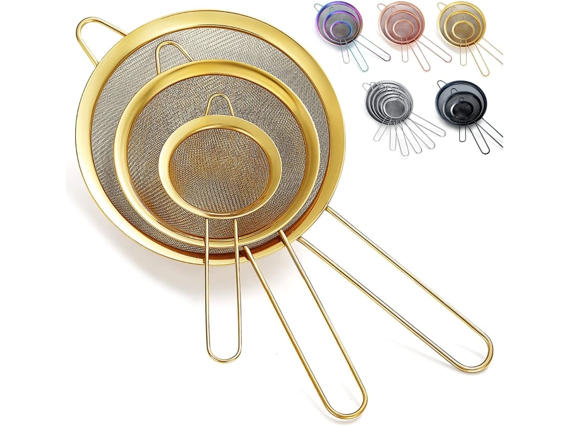 Juego de 3 tamices dorados de malla fina para harina, matcha, pasta y grasa Igvtrade (acero inoxidable)