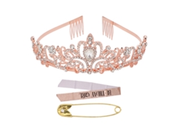 Kit De Faja Y Corona Para Cumpleaños De Niñas Con Glitter Y Piedras Strass Decoraciones De Fiesta Princesa Oro Rosa