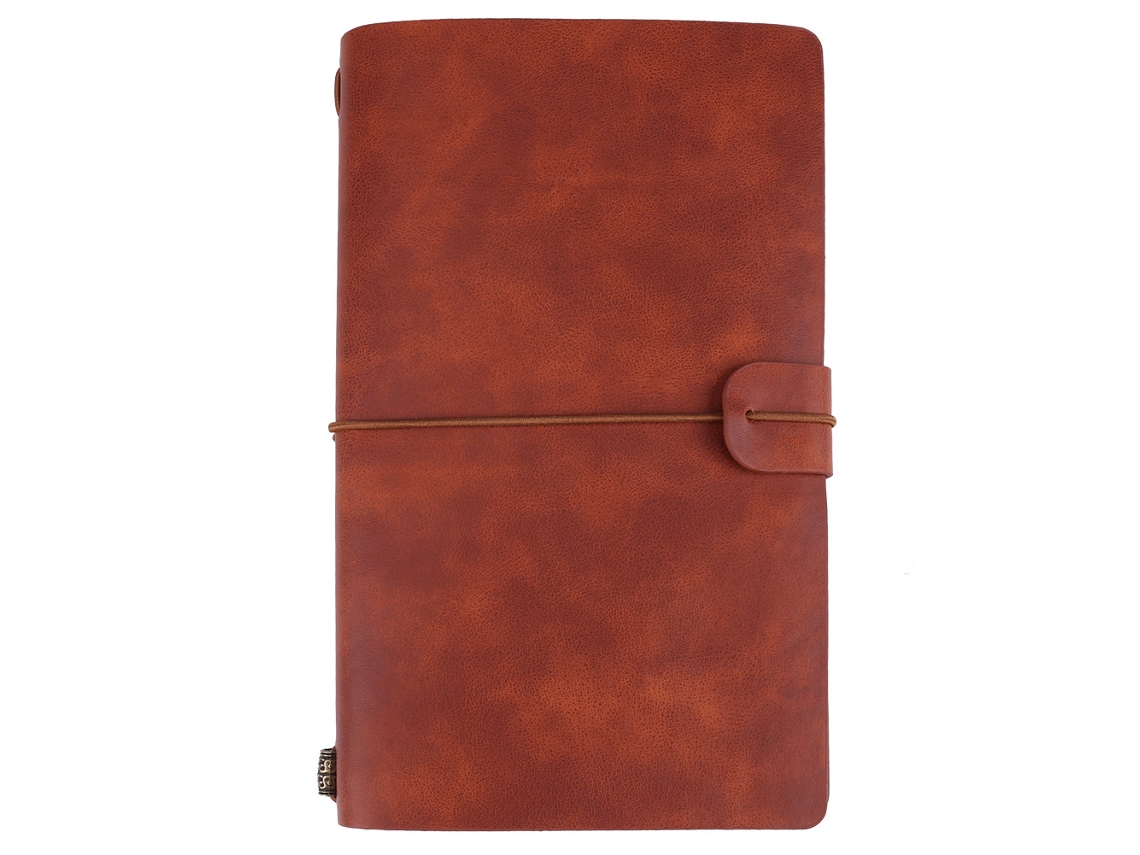 Cuaderno de viaje clásico de piel sintética reciclada y personalizada (marrón)