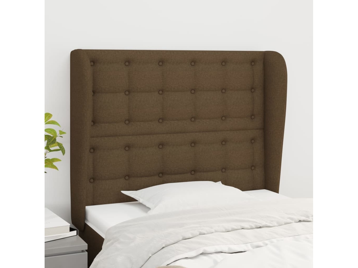 Cabecero Con Orejas De Tela Marrón Oscuro 93x23x118/128 Cm