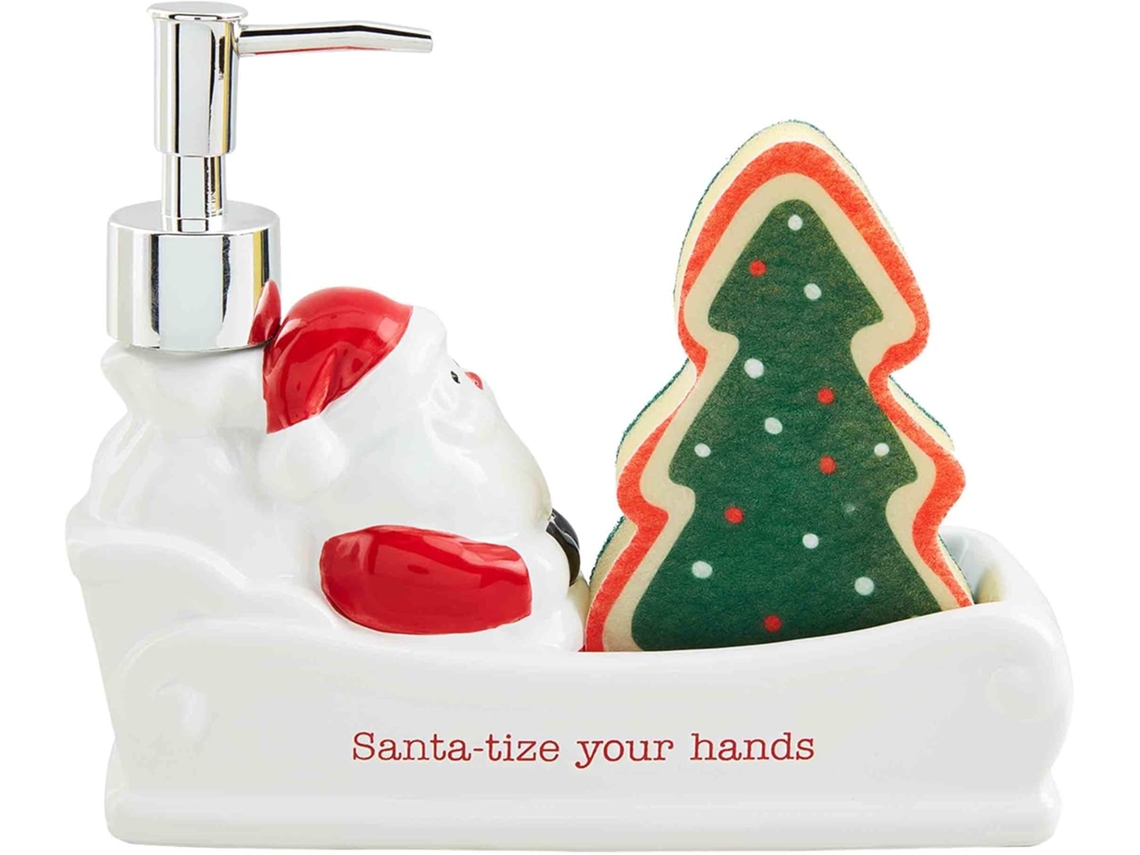 Soporte Para Esponjas Con Diseño De Trineo De Papá Noel Y Pastel De Barro, Cerámica, Blanco.