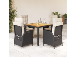 Juego de comedor de jardín de 5 piezas con cojines de mimbre negros de DKD Home Decor