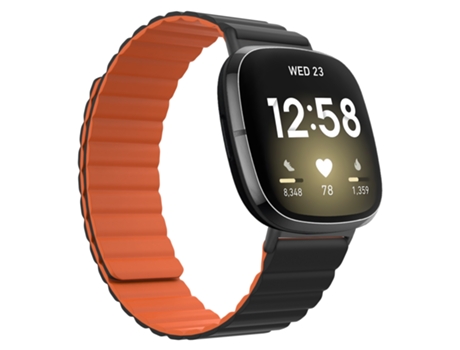 Correa Smartwatch para Fitbit Versa 4 / Sense 2 Silicona Magnética Universal (Negro Naranja)