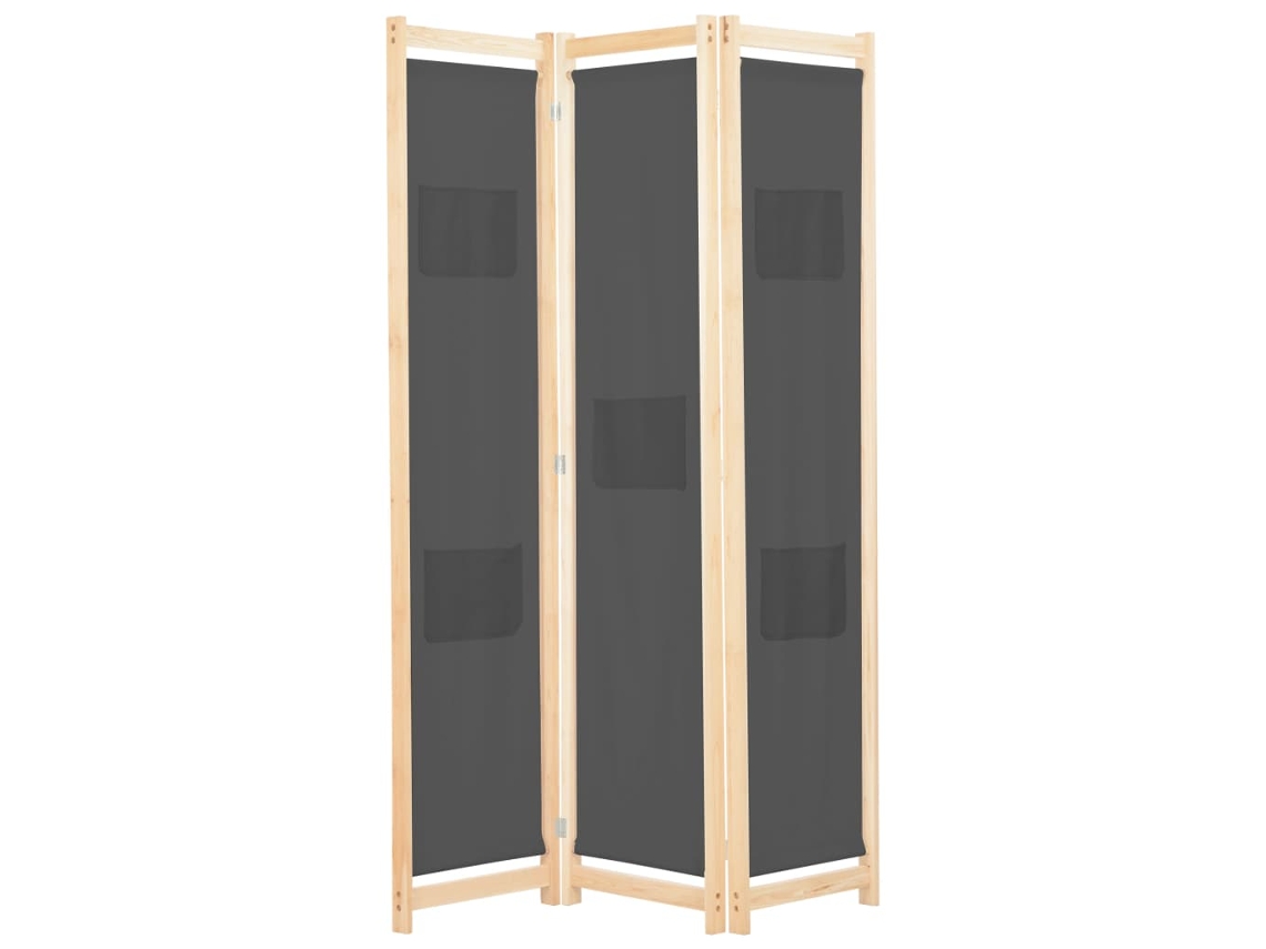Biombo Divisor De 3 Paneles De Tela Gris 120x170x4 Cm