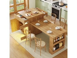 Isla de cocina con mesa retráctil e iluminación LED controlable mediante aplicación - HONGRUI TECH