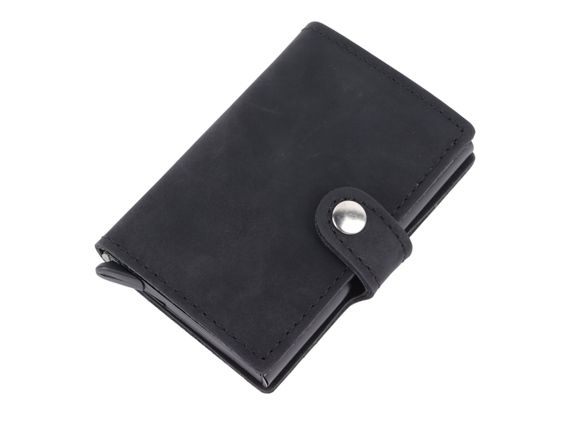 Tarjetero minimalista con hebilla de metal negro, tarjetero, billetera automática unisex.