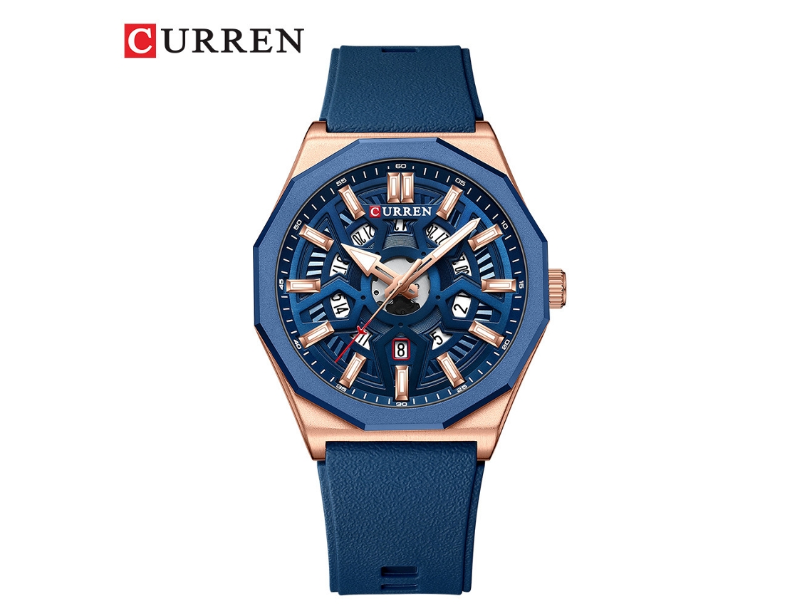 Reloj Deportivo Elegante Para Hombre, Reloj De Pulsera De Cuarzo Con Calendario Y Esfera Esqueletizada Poligonal.